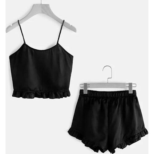 Sensual Lingerie Woman Sexy Tops Ruffled Shorts Camisole Erotic Pajamas Sexy Underwear Set Fashion Solid Sling Sexy Lingerie