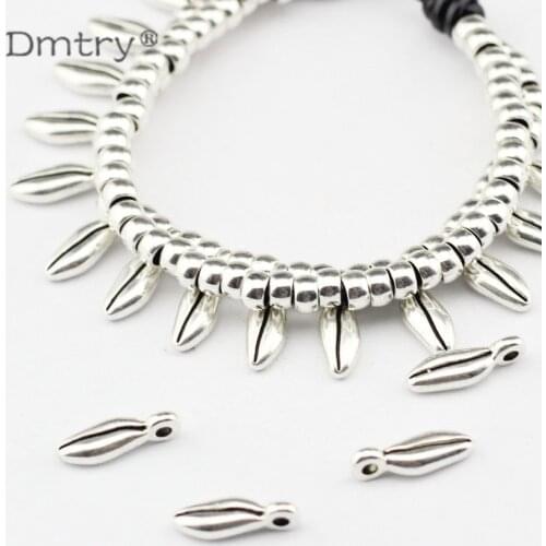 Dmtry 20pcs/lot Wholesale Ancient Silver Spacer Beads Coffee Bean 1.5mm Leather Cord Bracelet Necklace DIY Jewelry Making LC0071
