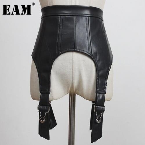 [EAM] Black Zipper Metal Buckle Pu Leather Belt Personality Women New Fashion Tide All-match Spring Autumn 2021 1DD1938