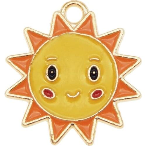 Julie Wang 5PCS Enamel Cartoon Sun Charms Colorful Alloy Gold Tone Drop Oil Metal Pendants Bracelet Jewelry Making Accessory