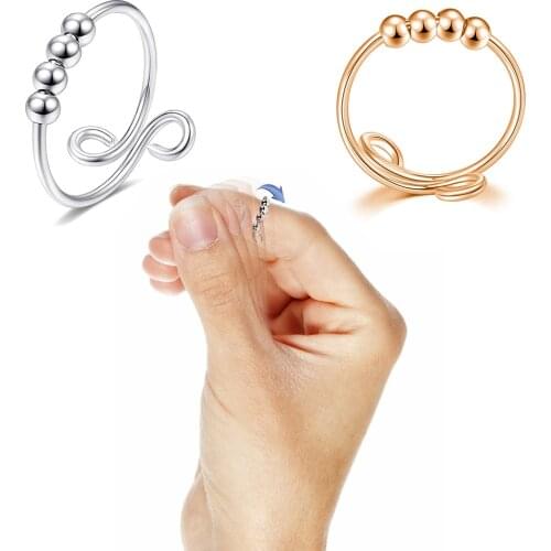 Anxiety Rings Balls For Women Fidget Rings Anxiety Bead Ring Adjustable Rotating Freely Anti Stress Accessories New 2021 Jewelry