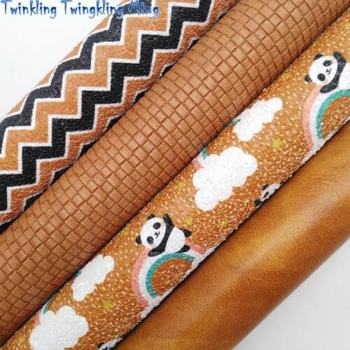Brown Glitter leather, Arrow and Panda Printed Glitter Fabric, Weaving Faux Fabric Sheet For Bow 21x29CM Twinkling Ming KM322