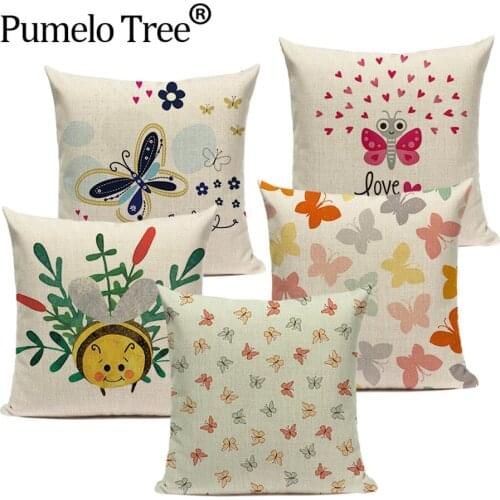 Cute Butterfly Pillows Sofa Decorative Covers Cartoon Insect Throw Pillow Sofa Pillow Cover Animal Linen Cushion Case Cojines