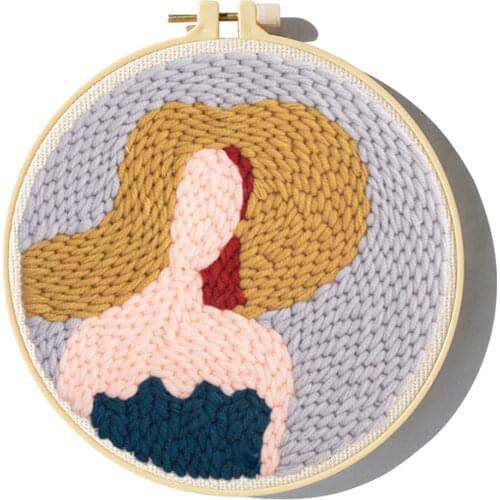 Cute Pattern People Diagrams Punch Needle Starter Kits Soft Yarn Embroidery Kit Needlework Wool Work Home Decor Handmade Gifts