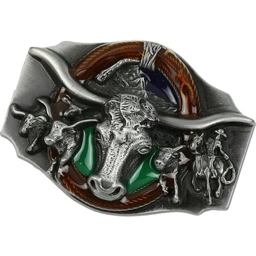Vintage Bull Head Pattern Rodeo Belt Buckle Head Mens Western Cowboy fit 3.6-3.9cm Belt Body Mens Accessories