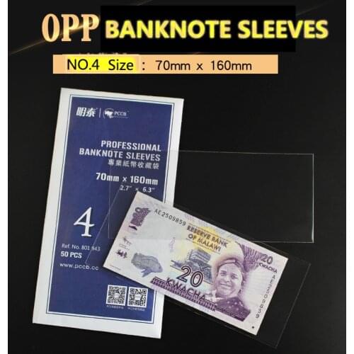 PCCB NO.4, 70*160mm, PROFESSIONAL BANKNOTE OPP SLEEVES, Paper Money Collection bag, Plastic bag, 50pcs/pack