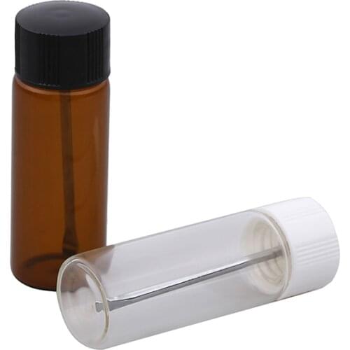 Empty Glass Bottle Snuff Bottle With Metal Spoon Snorting Snorter Bullet Container Storage Dispenser Pill Case 6.2X2cm