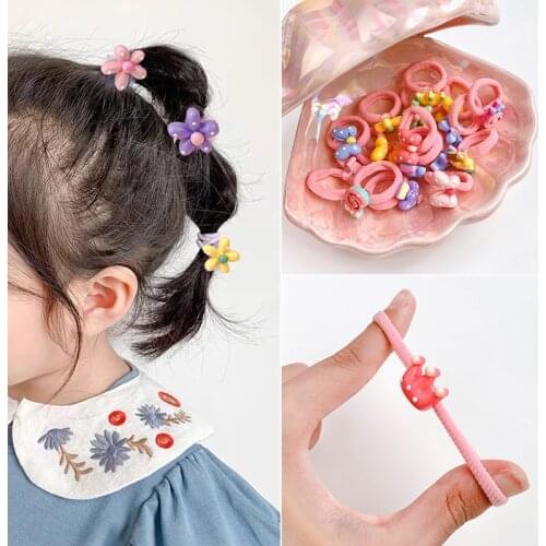 10 Pcs/Set Baby Girls Cute Cartoon Flower Crown Scrunchies Rubber Bands Children Soft Elastic Hair Bands Kids Hair Accessories