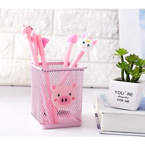 Pink Metal Pen Holder Office Organizer Cosmetic Square Pencil Pen Stand Holders Stationery Container Office School Supplies