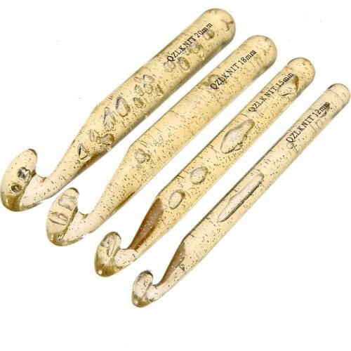 4pcs Soft Plastic Handle Crochet Hook ABS Transparent Knitting Needles Craft Yarn Tools 12mm/15mm/18mm/20mm