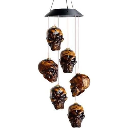 Halloween Solar Skull Glowing Wind Chimes Garden LED Light Yard Hanging Decoration Pendant Halloween Wind Chime Ornament