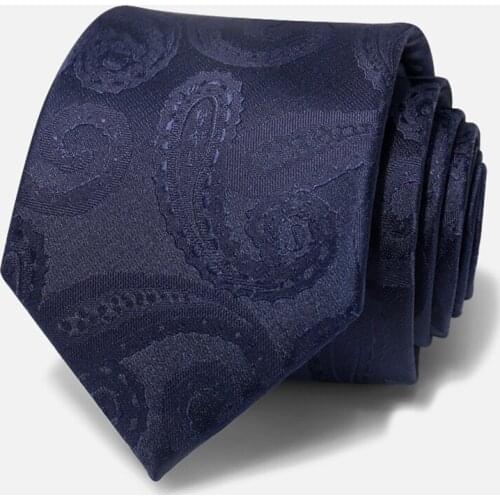 High Quality Business Tie For Men Korean Style Dress Suit Necktie Navy Blue Paisley 8CM Wide Gentleman Party Work Gift Box