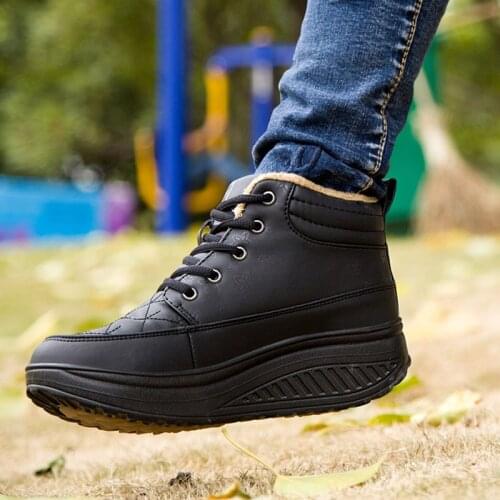 Women Boots Platform Casual Snow Boots For Women Winter Shoes Ankle Boots Botas Mujer Warm Fur Sneakers Black Lace Up Walking