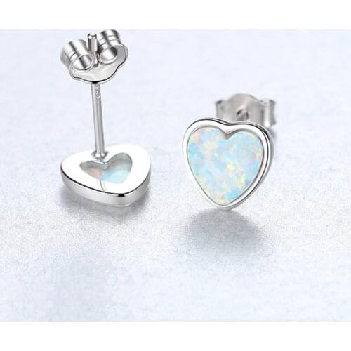925 Sterling Silver Earrings Heart-Shaped Opal Earrings For Women Fashion Simple Temperament Jewelry Heart-Shaped Ear Studs