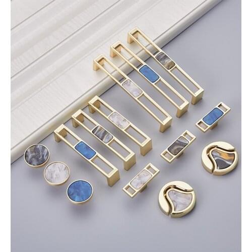 Golden Nordic Zinc Alloy Door Handle Marble Pattern Cabinet Handle Drawer Wardrobe Pulls Furniture Knobs Hardware Accessories