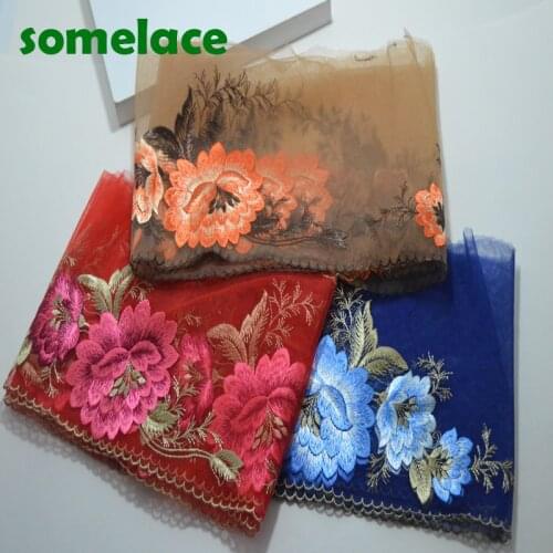 1.4meters 1pc,not continuous)blue~red~orange fluorescent thread floral lace Hight quality lace fabrics embroidered lace