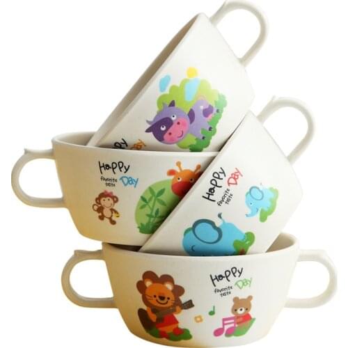 1Pc Bamboo Fiber Baby Cartoon Eating Tableware Anti-scalding Kids Dinner Plate Toddler Feeding Dishes Children Training Bowl