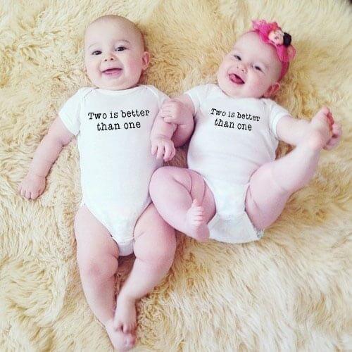 1 Pc Two Is Better Than One Baby Boys Girls Twins Summer Short Sleeves Jumpsuit Twins Baby Toddler White Onesie Funny Print
