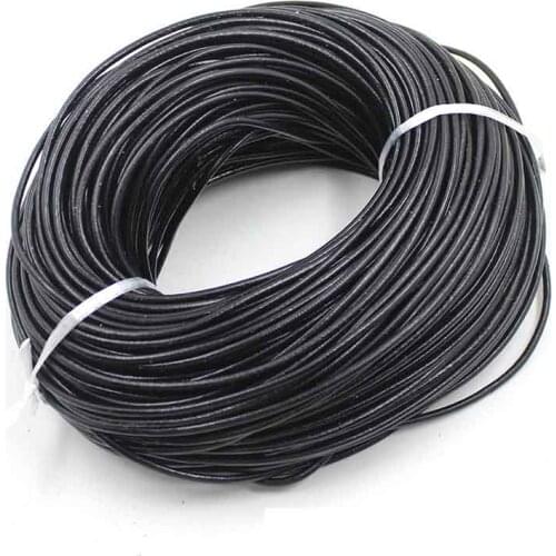 2 Meters Black Color Cow Leather Strap Findings 2/3/4/5/6/8mm Flat Round Leather Cord String Rope DIY Bracelet Making Supplier