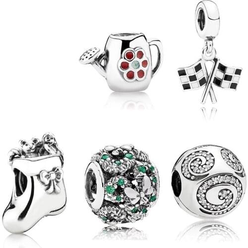 2019 NEW 100% 925 Sterling Silver Flower Beads Clear CZ Lovely Charm Fit Women Bracelet DIY Factory Wholesale Jewelry Gift