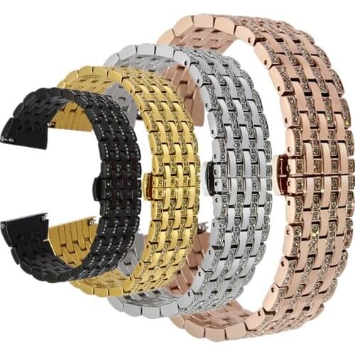 22mm Crystal Rhinestone Watch Band Stainless Steel Wrist Strap for Samsung Gear S3 Classic Frontier/Gear 2 Neo Live Smart Watch