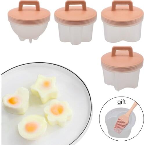 4 Pcs/Set Cute Egg Cooker Plastic Egg Boiler With Lid Brush Egg Poacher Kitchen Egg Cooking Tools For Kids Egg Pancake Maker