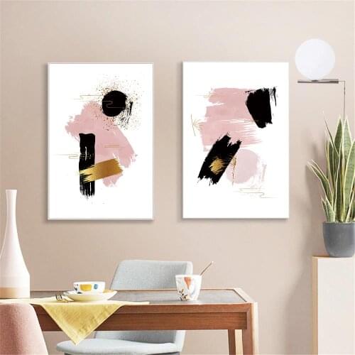 Abstract Geometry Color Block Wall Art Prints Pink Gold Black Poster Irregular Doodle Canvas Painting Nordic Pictures Home Decor