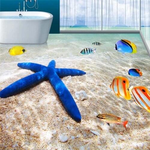 Beibehang floor painting mural HD beach scenery starfish non-slip waterproof thickened self-adhesive PVC Wallpaper sticker