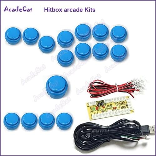 Free shipping Hitbox Zero Delay DIY PC/Raspberry Pi arcade game kits for Mame Fighting Games all push button set with wire