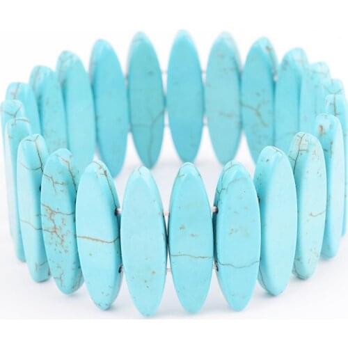 Natural Stone Oval Shape Green Howlite Bracelet Wrist Wrapped Wide Bracelets Stones Bangles Fit Men Healing Jewelry B161