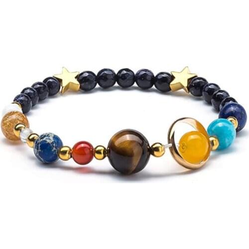 Handmade Solar System Bracelet Universe Galaxy The Eight Planets Star Natural Stone Bead Bracelets Bangles For Women men jewelry