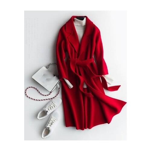 Casaca invierno mujer newautumn winter 100% wool women long jacket with belt Female outwear tops coat LX21