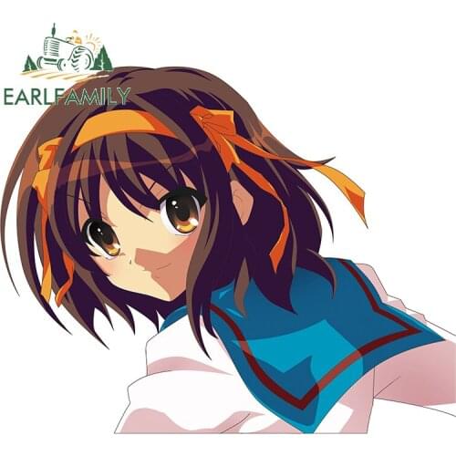 EARLFAMILY 13cm x 10.5cm for Suzumiya Haruhi Anime Car Assessoires Stickers Personality Motorcycle Trunk Decal Scratch-Proof