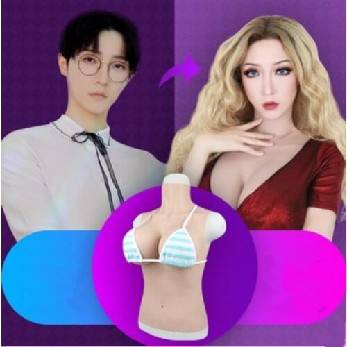 G Cup Boobs Fake Beast Form Realistic Stretchy Soft Silicone Shemale Transgender Crossdresser Men Bodysuit Mens Bra No Nipple