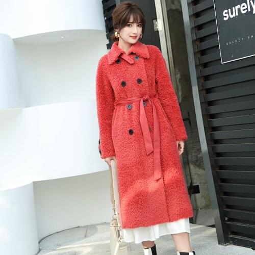 Granular sheep sheared fur coat womens mid-length lamb fur coat autumn/winter 2021