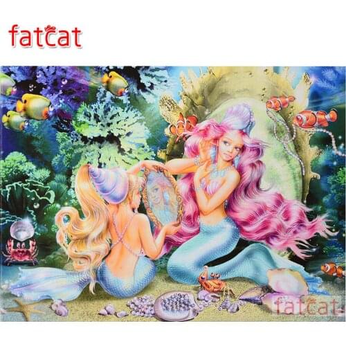 FATCAT cartoon mermaid 5d diy diamond painting full square round diamond embroidery rhinestone needlework home decor AE2111