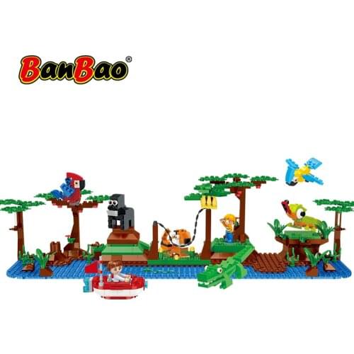 BanBao Tropical rainforest Tiger Orangutan Parrot Lizard Crocodile Building Blocks MOC Animal forest Accessories Bricks DIY Toys