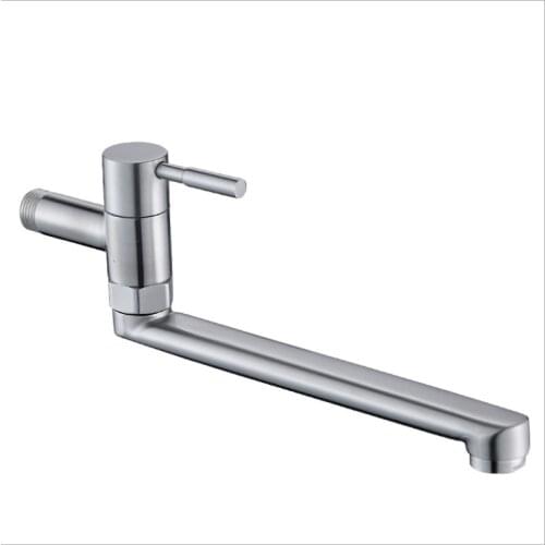 304 Stainless Steel Kitchen Single Cold Lengthen Faucet 360° Rotating Sink Quick Opening Tap Balcony Bathroom Mop Pool Bibcock