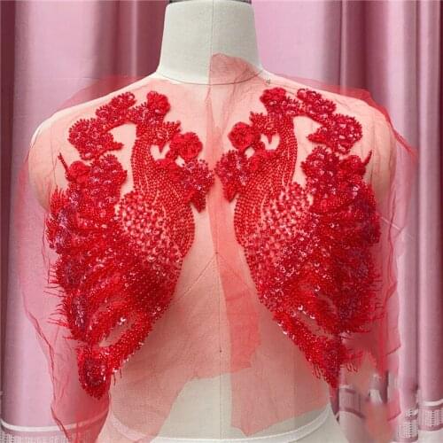 1Piece Lace Applique Collar Beads Sequins Sewing Lace Neckline DIY Craft Lace Patch Dress Decorate Accessory