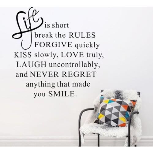 Life Is Short Text Wall Decal Quotes Wall Stickers Home Decor Removable Living Room Bedroom Decoration Wall Art Murals