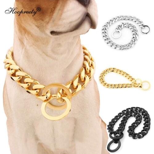 15mm Width Metal Pet Dog Chain Choke Collar for Dogs Pitbull Strong Silver Gold Stainless Steel Slip Necklace for French Bulldog