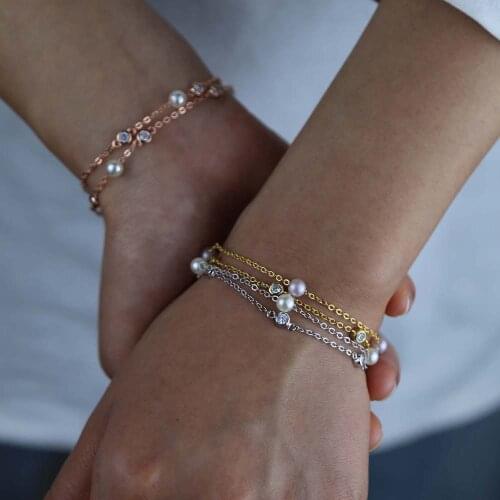 Multi Layer Chain Elegance Women Jewelry 3 Colors Pearl Beads CZ Station Chain Fashion Girl Bracelet Wholesale