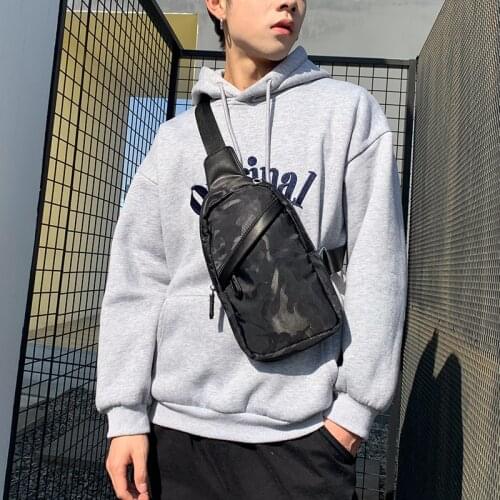 Mens Chest Bag Oxford Crossbody Shoulder Bag for Men USB Charging Chest Pack Travel Bag Man Purse Waterproof Black Sac A Main