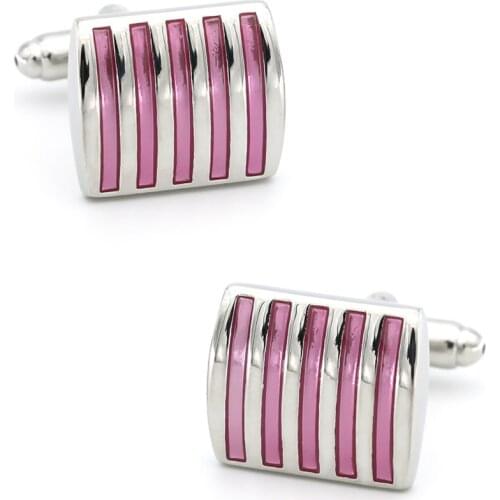 Mens Pink Stripes Enamel Square Cuff Links Copper Material