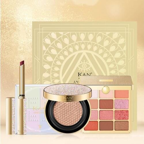 Makeup Set Eye Shadow CC Cream Lipstick Loose Powder Luxurious Gold As Gift Set