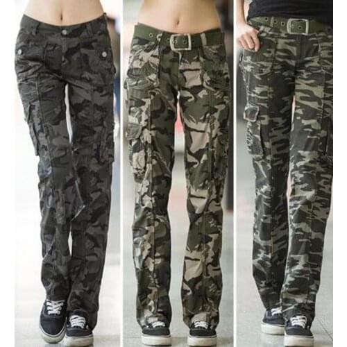 New Arrival Women Casual Military Camouflage Cargo Jeans Pants Ladies Straight Multi-pocket Trousers