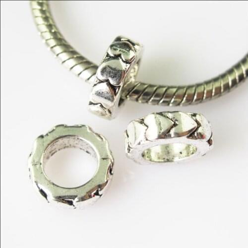 New 25Pcs Tibetan Silver Heart Spacer Beads fit European Charm Bracelets 11mm