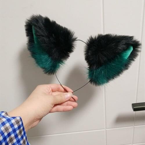 New Luo Xiaohei Cat Fox Ears Hairbands Headband Hairhoop Headwear for Cosplay Costume Accessories Green and Black Color