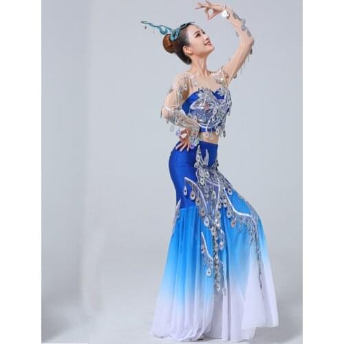 Minority Dai Peacock Dance Costumes for Women Dai Dance Dresses Sequin Tassel Fringe Exposed Navel Chinese Folk Dance Costume