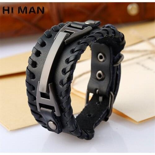 HI MAN Punk Vintage Leather Bracelet For Men Simple Personality Wristband Fashion Armband Friendship Gift Drop Shipping